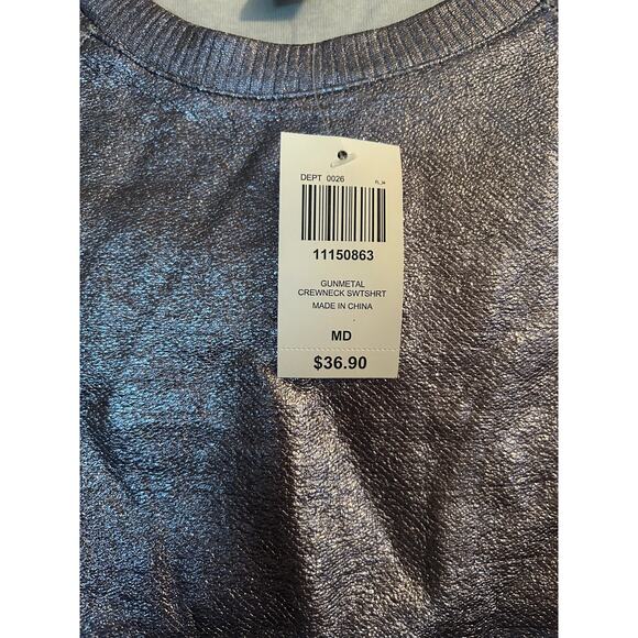 NWT Hot Topic Women's Silver Metallic Pullover Crew Neck Sweatshirt Size Medium - Picture 4 of 6